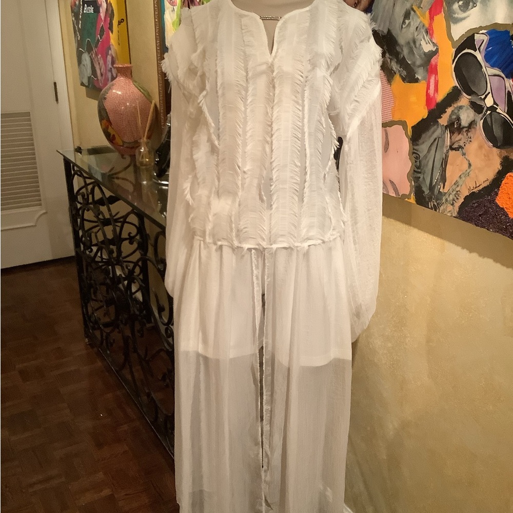 Women's White Sheer Skirt Set – Elegant Tiered Maxi Skirt with Blouse